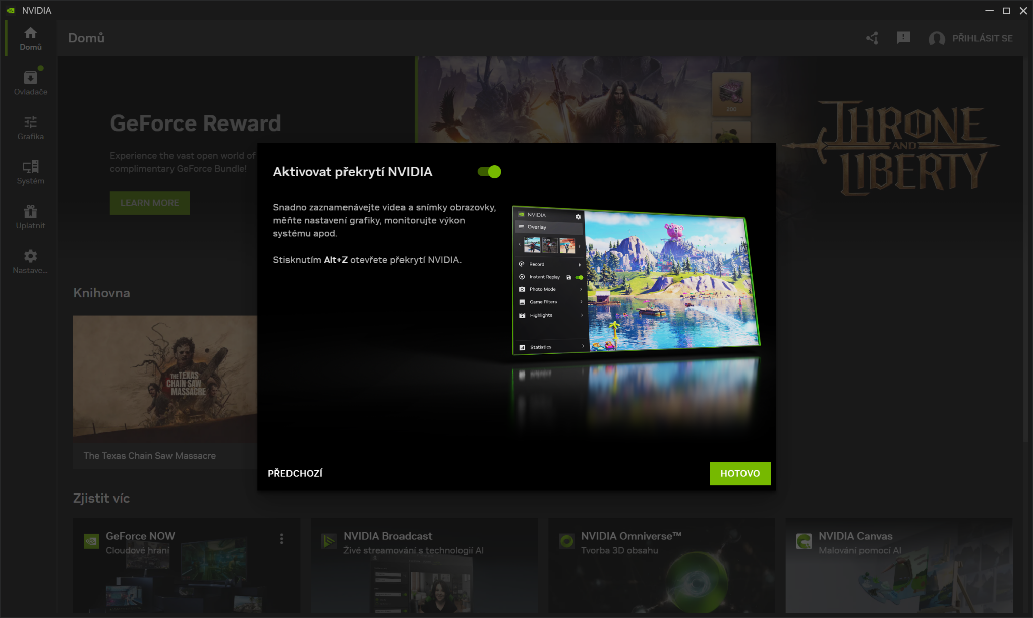 GeForce Experience bylo nahrazeno novou aplikací